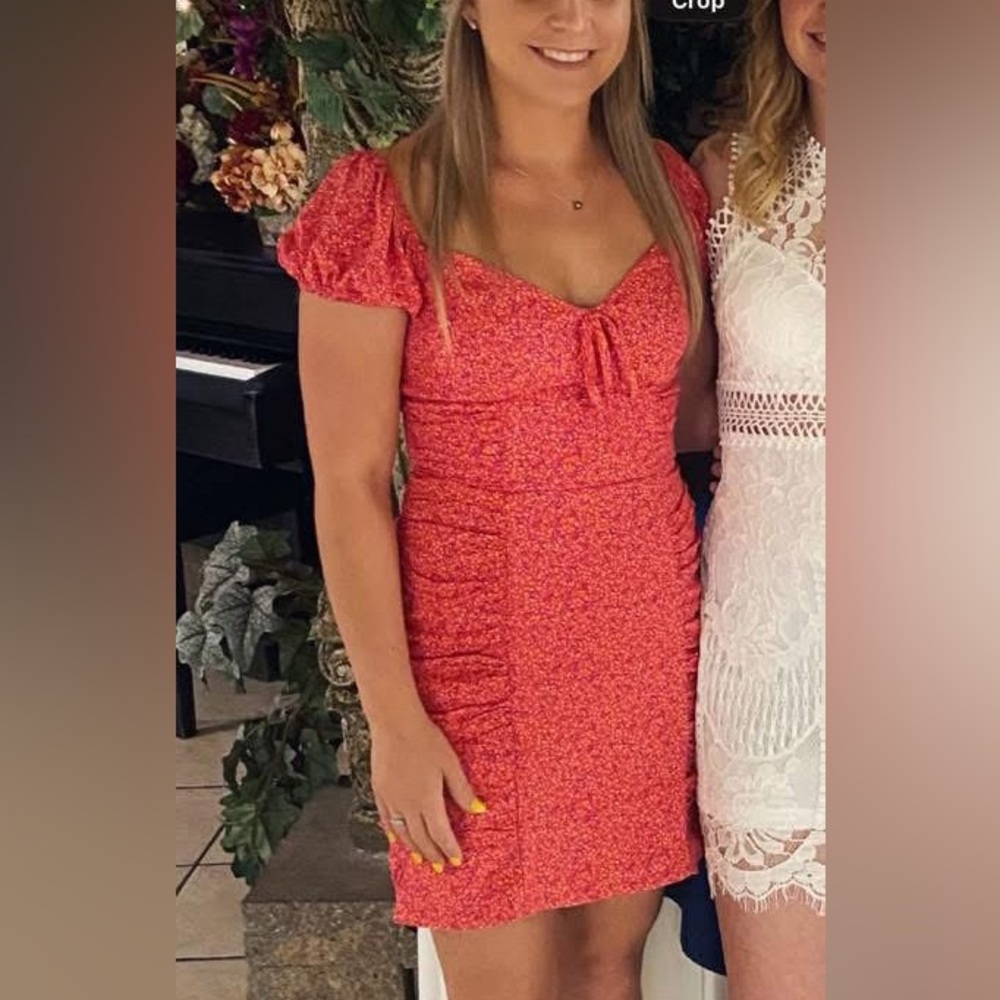 Women’s Summer Coral Ruched Mini Dress